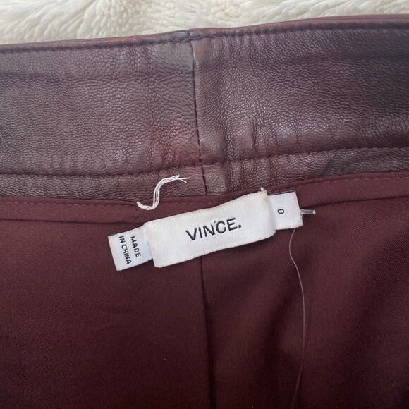 NWOT Vince 100% Lamb Leather Pintuck Cropped Trousers Pants Shiraz Wine - Picture 8 of 9